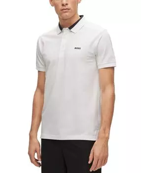 Мужская рубашка поло узкого кроя из эластичного хлопка с логотипом boss Hugo Boss, белый