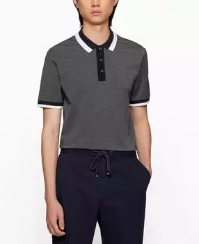 Мужская рубашка поло узкого кроя из хлопка и шелка boss Hugo Boss, темно-синий