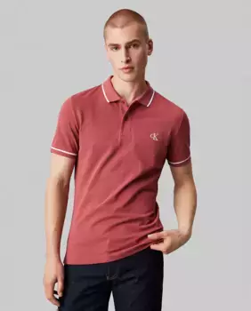Мужская рубашка-поло узкого кроя с короткими рукавами из пике Calvin Klein Jeans, бордовый