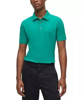 Мужская рубашка-поло узкого кроя с нашивкой-логотипом Hugo Boss, цвет Dark Green