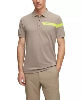 Мужская рубашка-поло узкого кроя в полоску и с логотипом Hugo Boss