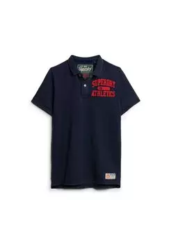 Мужская рубашка-поло Vintage Athletic Polo, логотип, однотонный цвет Superdry., темно-синий