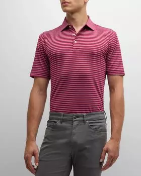 Мужская рубашка-поло в полоску Drum Stripe Performance Peter Millar, цвет Pomegrana