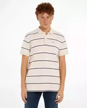 Мужская рубашка-поло в полоску с короткими рукавами Tommy Jeans, бежевый