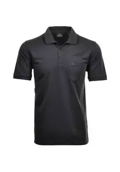 Мужская рубашка-поло - верх, футболка-поло мягкой вязки, смесовый хлопок, нагрудный карман, планка на пуговицах, короткая, однотонная RAGMAN, темно-серый