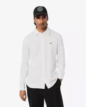 Мужская рубашка приталенного кроя из хлопкового пике с длинными рукавами Lacoste, белый