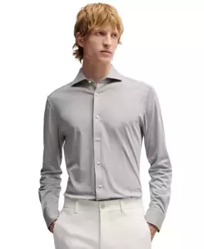 Мужская рубашка приталенного кроя из хлопковой смеси Hugo Boss, серый