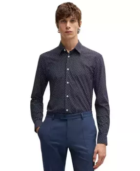 Мужская рубашка приталенного кроя с геометрическим принтом Hugo Boss, синий