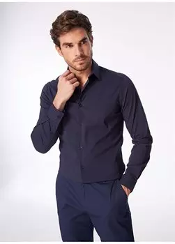 Мужская рубашка приталенного кроя темно-синего цвета F4SM-GML 1003 Fabrika, темно-синий