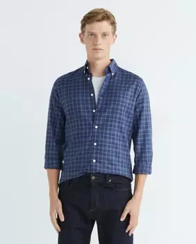 Мужская рубашка приталенного кроя в клетку Hackett, темно-синий