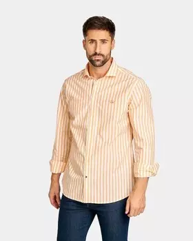 Мужская рубашка приталенного кроя в полунитку с принтом в желтую полоску Spagnolo, желтый