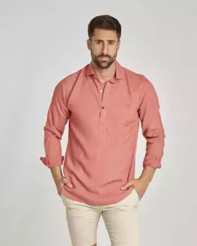 Мужская рубашка прямого кроя из льна оранжевого цвета Spagnolo, оранжевый