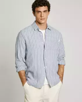 Мужская рубашка прямого кроя с полосатым принтом Pepe Jeans, синий