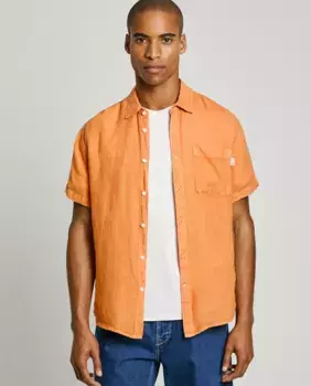 Мужская рубашка прямого кроя с вышитым логотипом Pepe Jeans, горчичный