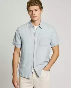 Мужская рубашка прямого кроя с вышитым логотипом Pepe Jeans, голубой