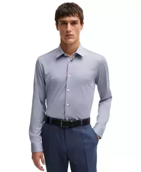 Мужская рубашка-рубашка с узором Performance Slim-Fit Hugo Boss, синий