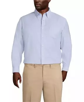 Мужская рубашка-рубашка Supima Oxford для больших и высоких людей в традиционном стиле, однотонная, без утюга Lands' End, синий