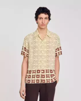 Мужская рубашка с цветочным принтом Sandro, бежевый