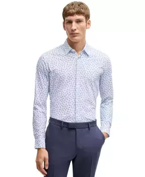 Мужская рубашка с цветочным принтом Slim Fit Hugo Boss, синий