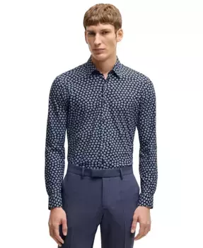 Мужская рубашка с цветочным принтом Slim Fit Hugo Boss, синий
