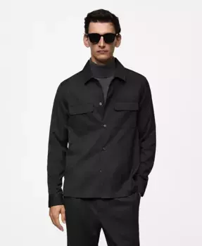 Мужская рубашка с деталями карманов Overshirt MANGO, серый