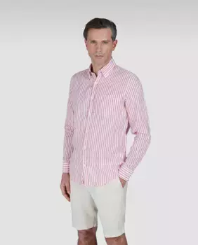 Мужская рубашка с длинным рукавом и льняными полосками Paul & Shark, коралловый