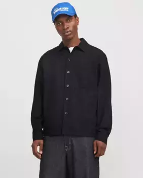 Мужская рубашка с длинным рукавом и передним карманом Jack & Jones, черный