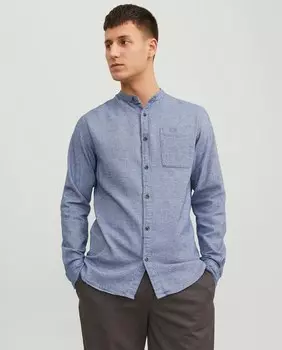 Мужская рубашка с длинным рукавом и воротником-стойкой Jack & Jones, светло-синий