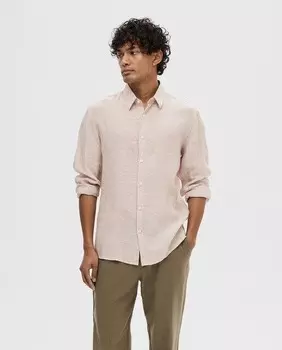 Мужская рубашка с длинным рукавом из 100% льна Selected, светло-бежевый