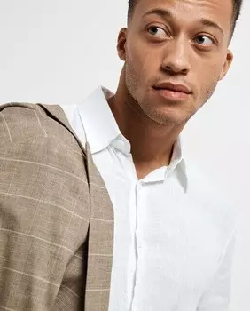 Мужская рубашка с длинным рукавом из 100% льна Selected, белый