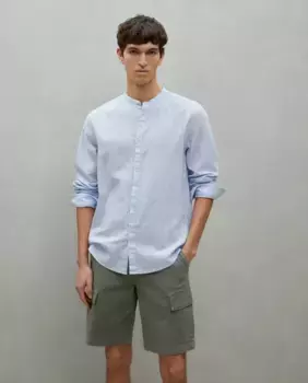 Мужская рубашка с длинным рукавом из льна и хлопка в полоску Easy Wear, голубой