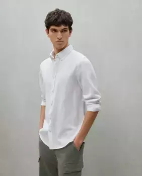 Мужская рубашка с длинным рукавом из льна и хлопка, однотонная Easy Wear, белый