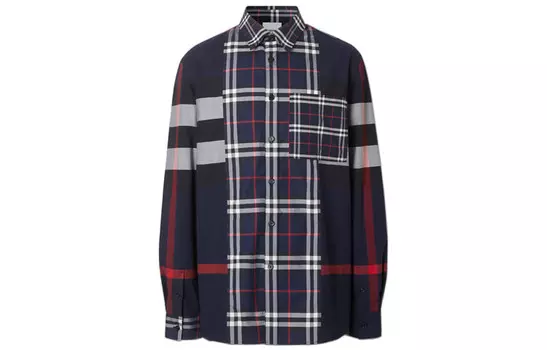 Мужская рубашка с длинным рукавом на пуговицах, цвет синий Burberry