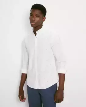 Мужская рубашка с длинными рукавами и этническим принтом оксфорд Easy Wear, белый