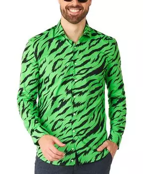 Мужская рубашка с длинными рукавами и рисунком диких животных OppoSuits, зеленый