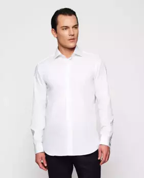 Мужская рубашка с длинными рукавами и узором «в ёлочку» Mirto, белый