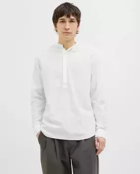 Мужская рубашка с длинными рукавами и воротником-стойкой Jack & Jones, белый