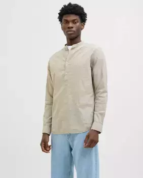 Мужская рубашка с длинными рукавами и воротником-стойкой Jack & Jones, бежевый