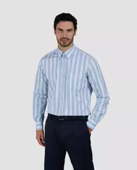 Мужская рубашка с длинными рукавами, застегивающаяся на пуговицы, с острым воротником и полосками, большие размеры Paul & Shark, мультиколор