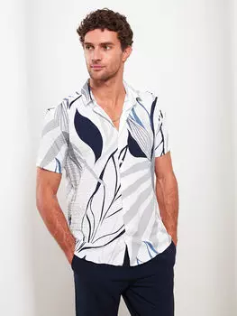 Мужская рубашка с коротким рукавом и коротким рукавом с узором Comfort Fit Resort Collar LCW Vision