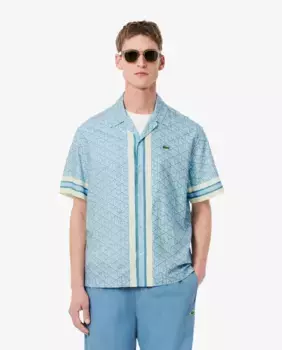 Мужская рубашка с коротким рукавом и монограммой прямого покроя Lacoste, синий