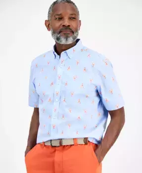 Мужская рубашка с коротким рукавом и принтом лобстера на пуговицах Club Room, синий