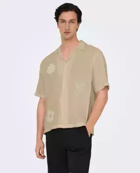 Мужская рубашка с коротким рукавом, классический крой Only & Sons, бежевый