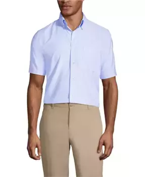 Мужская рубашка с коротким рукавом Oxford Dress Shirt Lands' End, синий