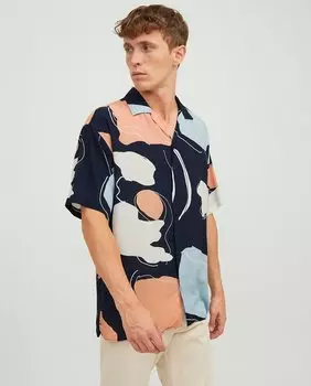 Мужская рубашка с коротким рукавом Resort Jack & Jones, темно-синий