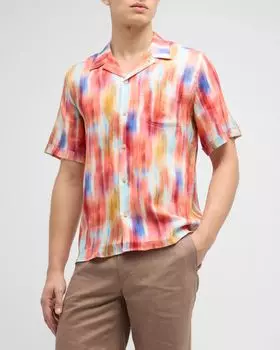 Мужская рубашка с коротким рукавом с принтом икат Vilebrequin, цвет Multicolor