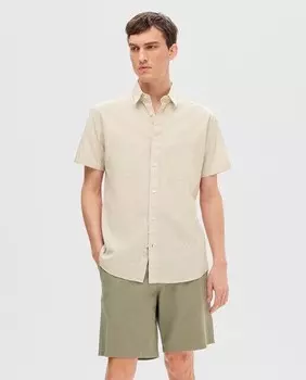 Мужская рубашка с коротким рукавом Selected, бежевый