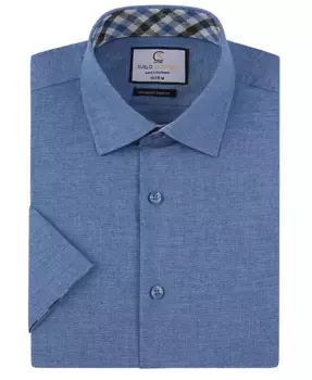 Мужская рубашка с коротким рукавом Slim Fit в стиле льна на пуговицах Suslo Couture, синий