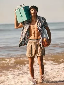 Мужская рубашка с коротким рукавом в стиле пэчворк Lucky Brand, цвет medium dark blue