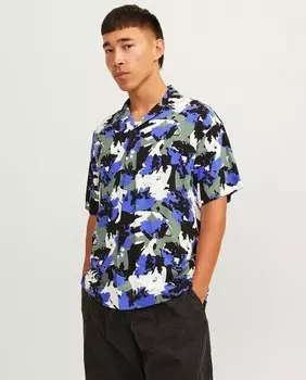 Мужская рубашка с короткими рукавами и принтом Jack & Jones, синий